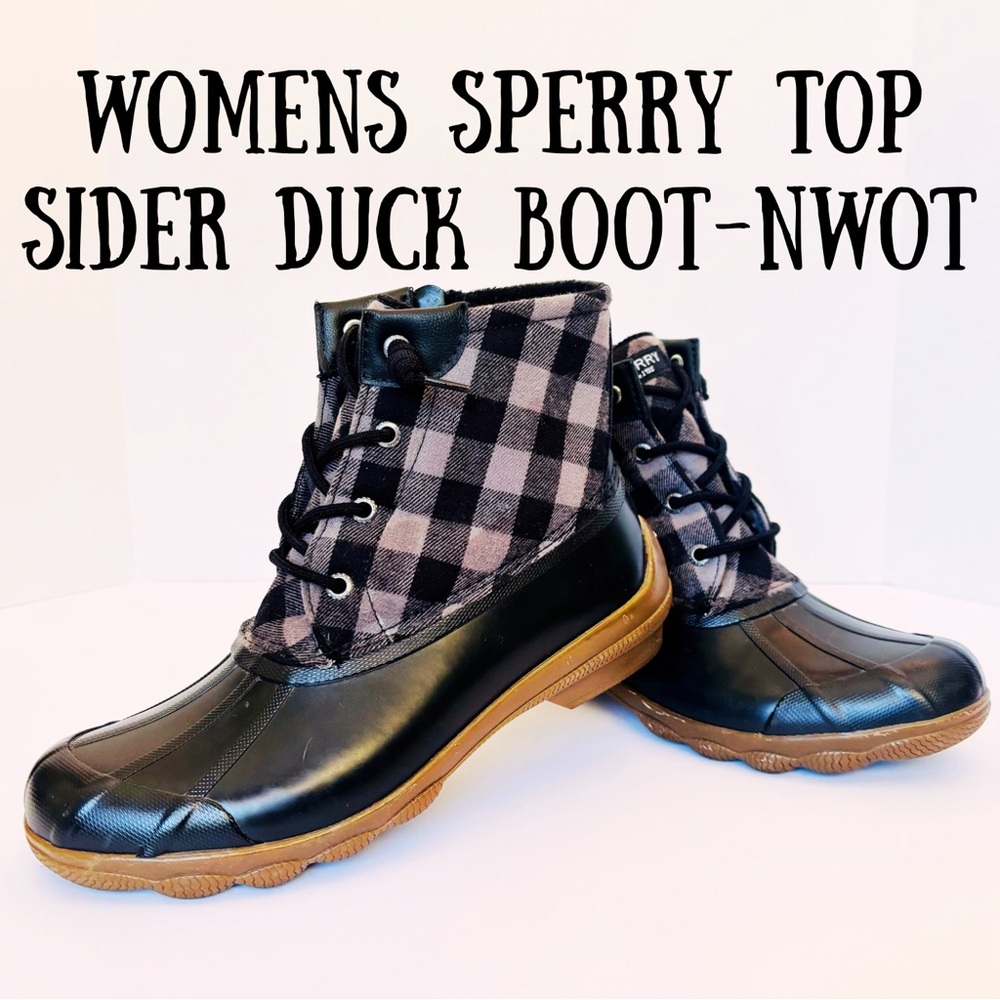 Sperry Women's Black & Gray plaid Top Sider Duck Boots